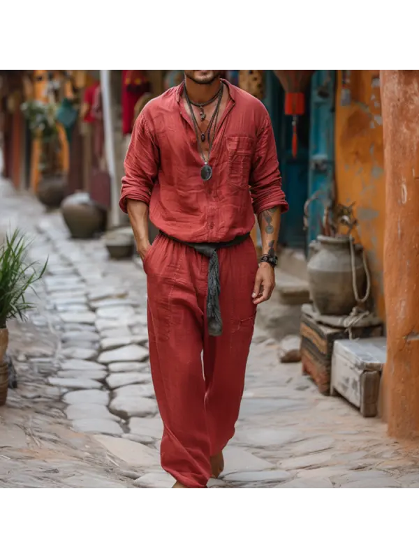 Linen Casual Holiday Jumpsuit Mens Nomad Comfort Jumpsuit Long Sleeve Jumpsuit - Localziv.com 
