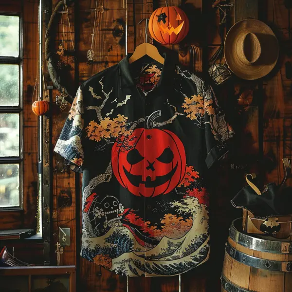 Unisex Button Down Shirt Halloween Skull Clash Short Sleeve Shirt - Yiyistories.com 