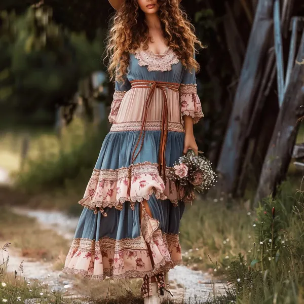 Women's Bohemian Gypsy Splicing Casual Maxi Dress - Yiyistories.com 