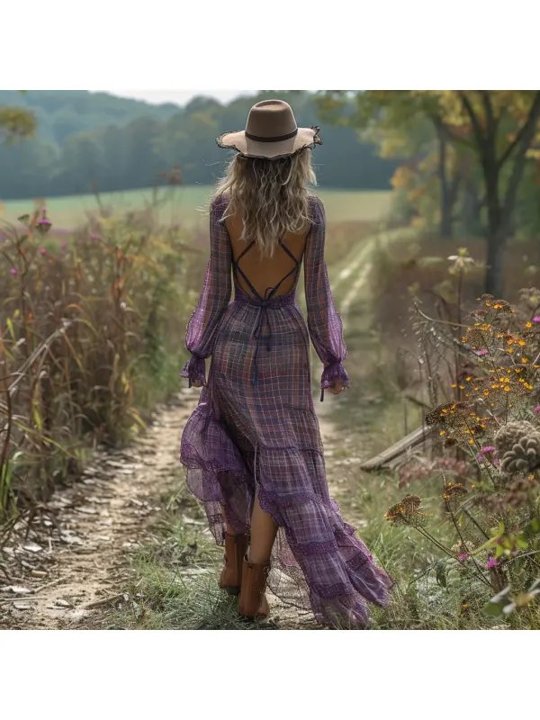 Vintage Lace Long Sleeve Dress Sexy Long Dress - Ootdmw.com 