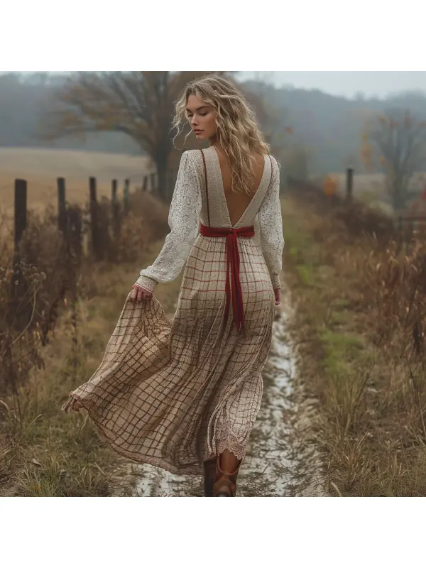 Vintage Lace Long Sleeve Dress Sexy Long Dress - Ootdmw.com 