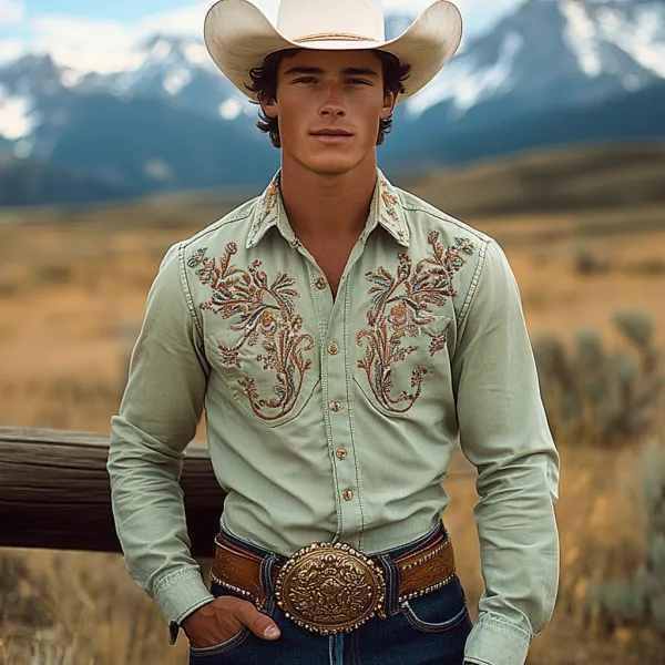 Vintage Western Cowboy Style Long Sleeve Shirt - Nicheten.com 