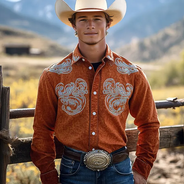 Vintage Western Cowboy Style Long Sleeve Shirt - Nicheten.com 