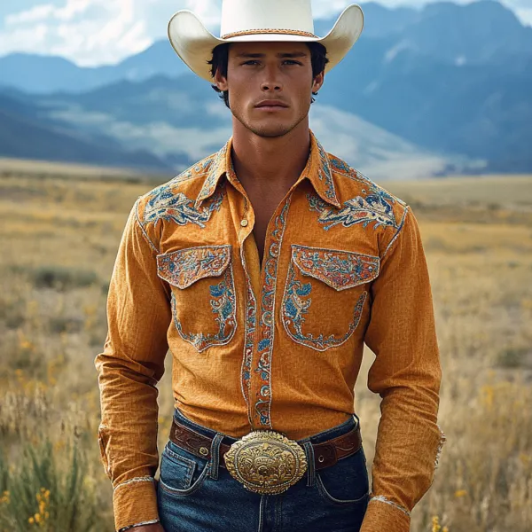 Vintage Western Cowboy Style Long Sleeve Shirt - Nicheten.com 