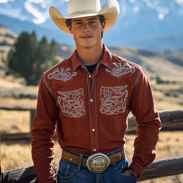 Vintage Western Cowboy Style Long Sleeve Shirt - Nicheten.com 