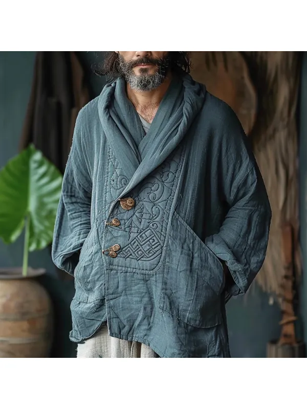 Men's Linen Bohemian Ethnic Casual Padded Casual Jacket - Aptkoi.com 