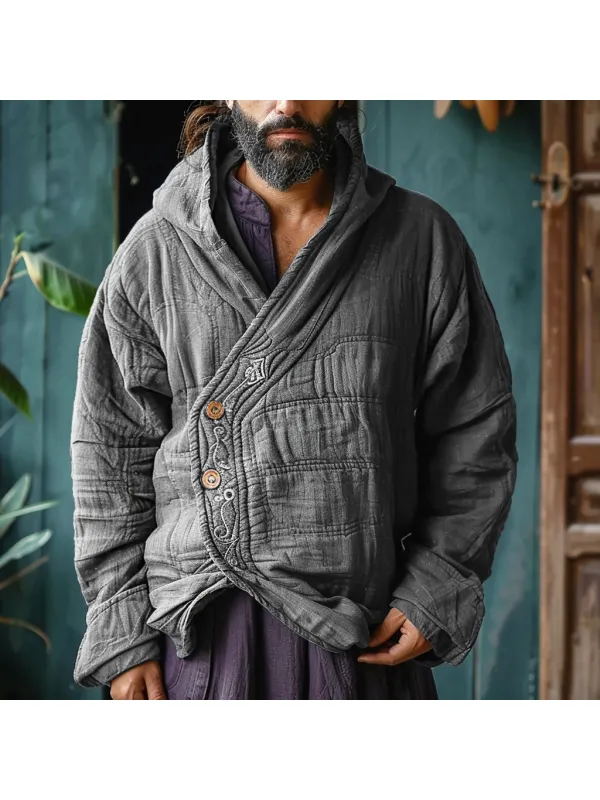 Men's Linen Bohemian Ethnic Casual Padded Hoodie Jacket - Localziv.com 