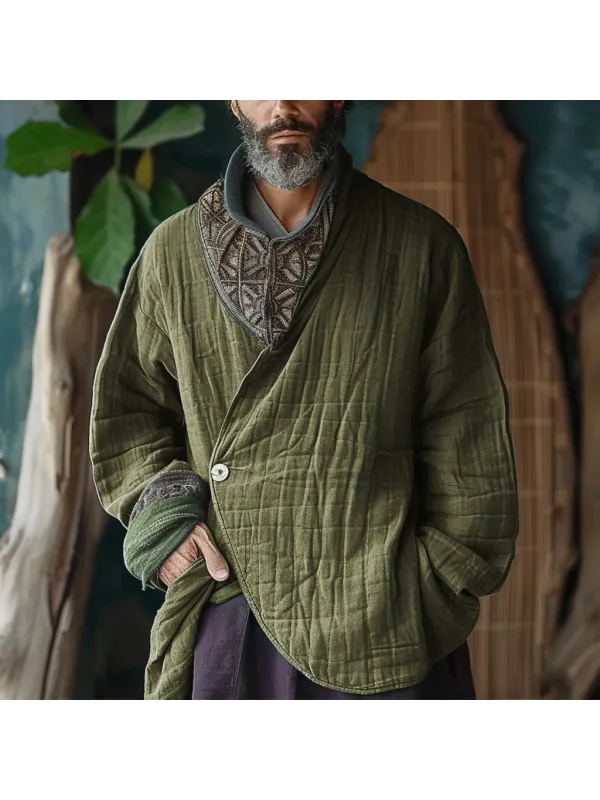 Men's Linen Bohemian Ethnic Casual Padded Simple Jacket - Aptkoi.com 