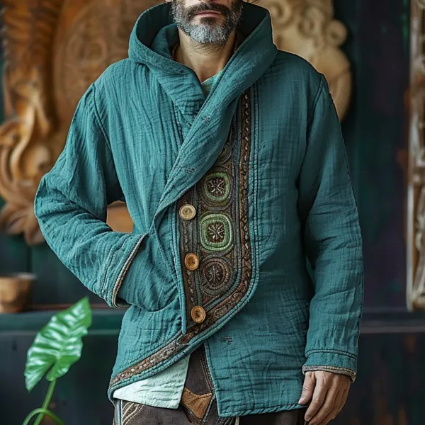 Men's Vintage Linen Ethnic Hoodie Loose Jacket - Yiyistories.com 