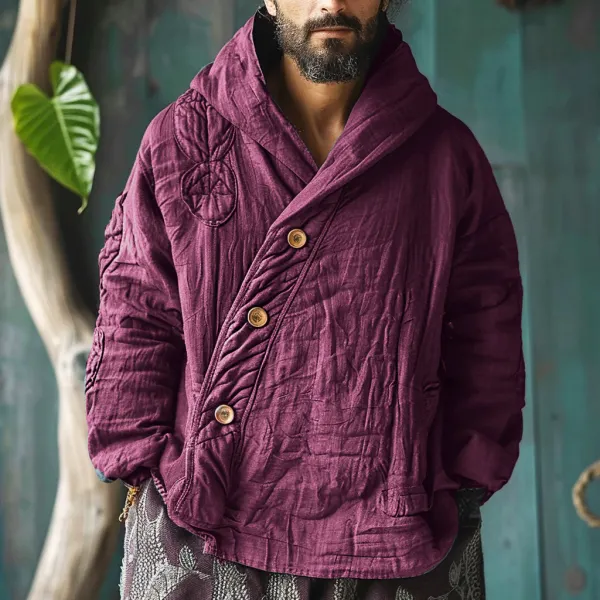 Men's Linen Ethnic Casual Padded Hoodie Warmth Jacket - Trisunshine.com 