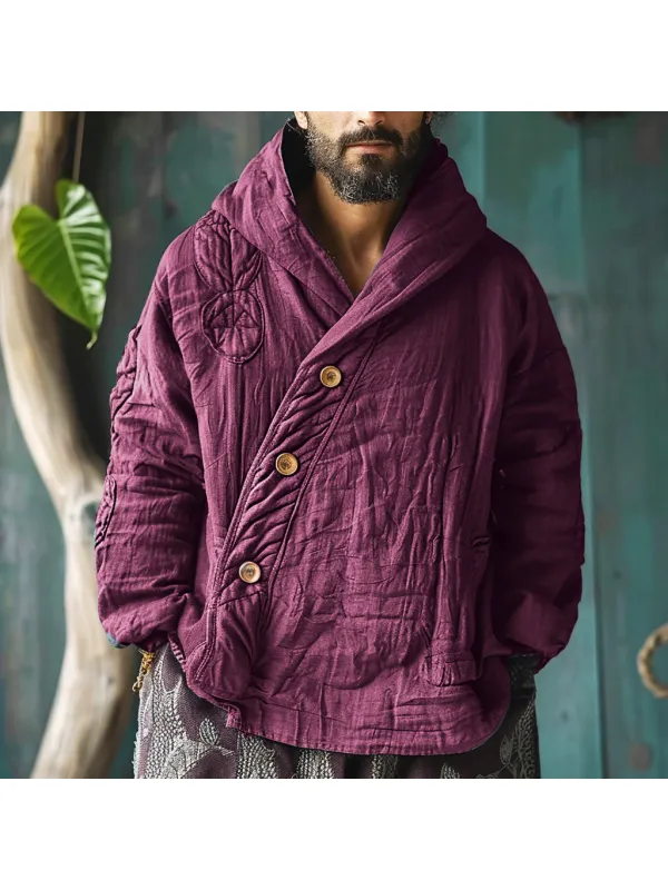 Men's Linen Ethnic Casual Padded Hoodie Warmth Jacket - Localziv.com 