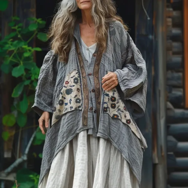 Women's Linen Bohemian Printed Linen Kimono - Nicheten.com 