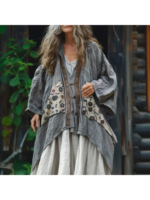 Women's Linen Bohemian Printed Linen Kimono - Realyiyishop.com 