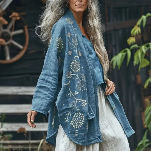 Women's Linen Bohemian Printed Kimono - Nicheten.com 