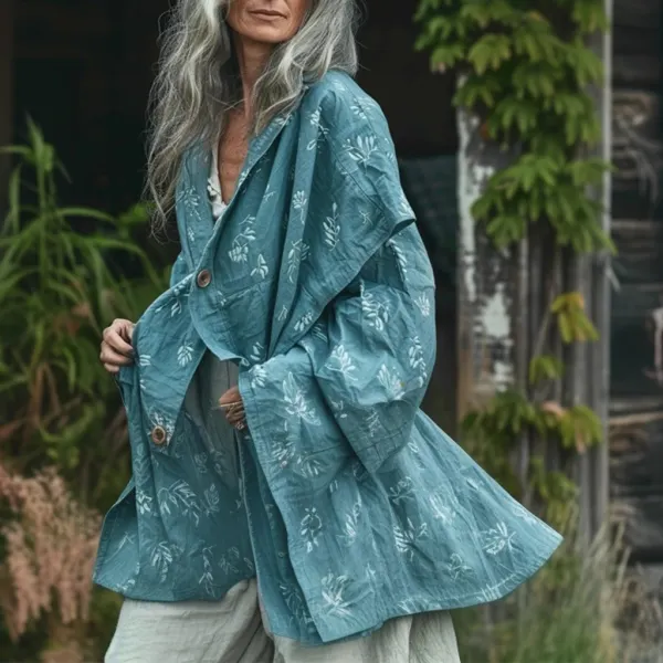 Women's Linen Bohemian Flower Asymmetrical Kimono Jacket - Trisunshine.com 