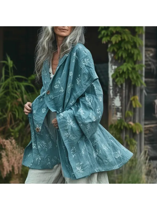 Women's Linen Bohemian Flower Asymmetrical Kimono Jacket - Anrider.com 