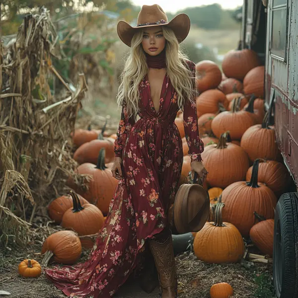 Vintage Cowgirl Style Halloween Floral Dress - Wayrates.com 