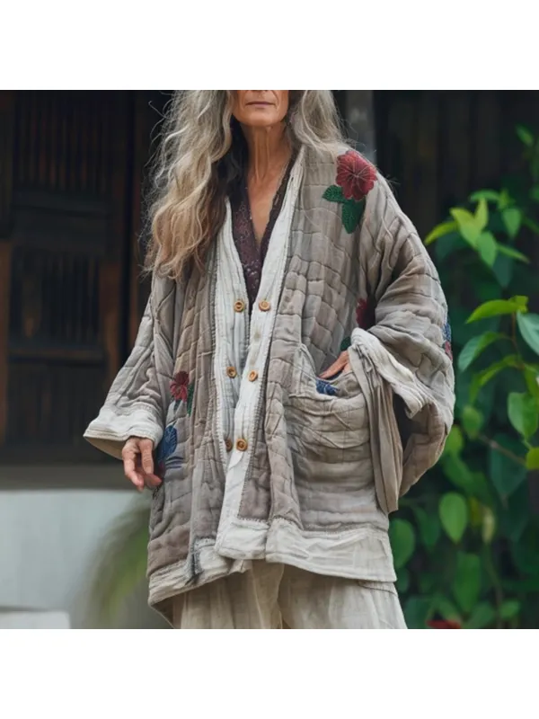 Women's Linen Bohemian Print Linen Jacket - Viewbena.com 