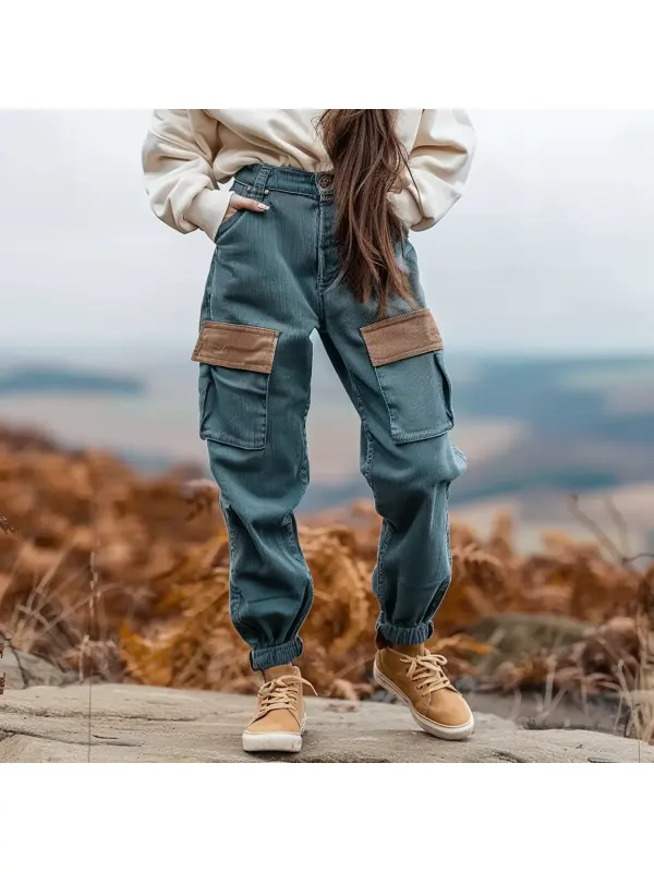 Women's Large Pocket Contrast Design Trousers - Ootdmw.com 