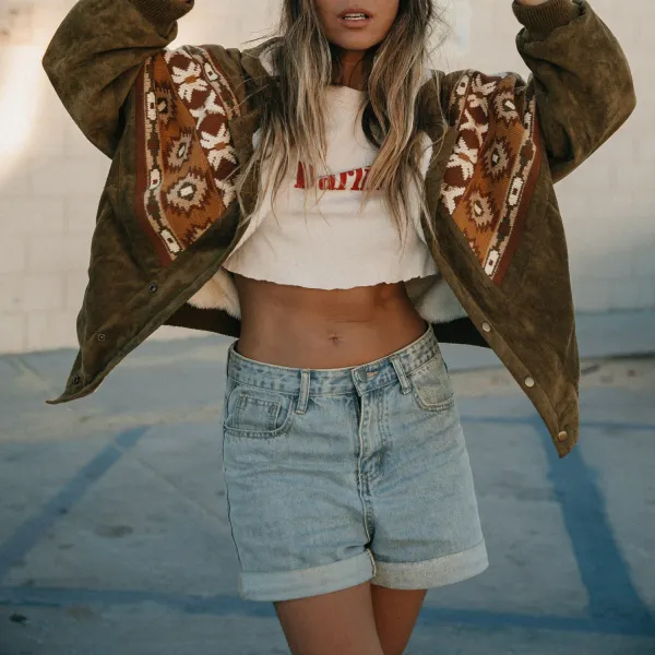 Retro Resort Ethnic Print Lapel Jacket - Trisunshine.com 