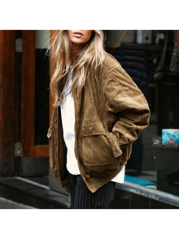 Retro Casual Loose Solid Color Jacket - Anrider.com 