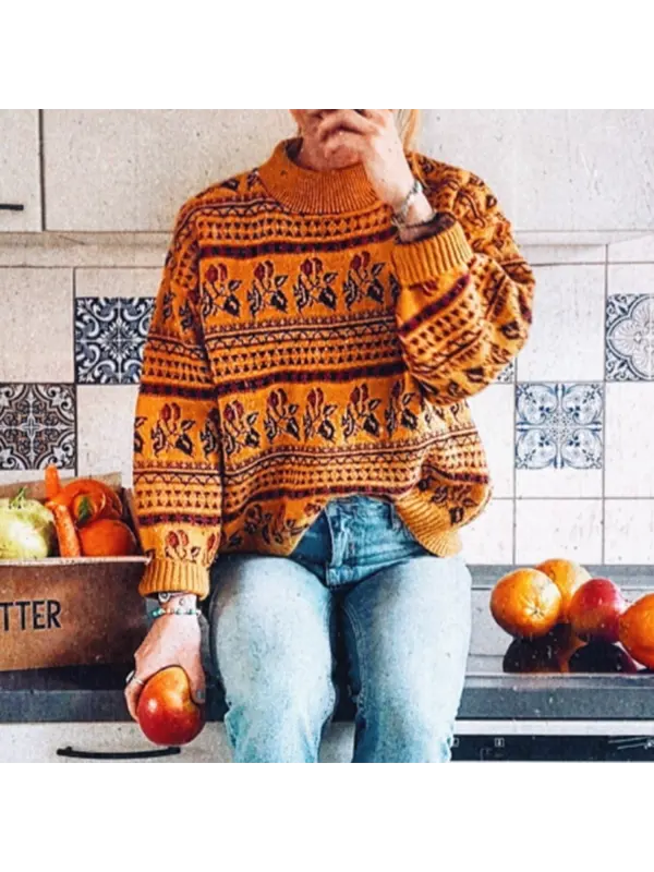 Retro Resort Ethnic Print Sweatshirt - Localziv.com 