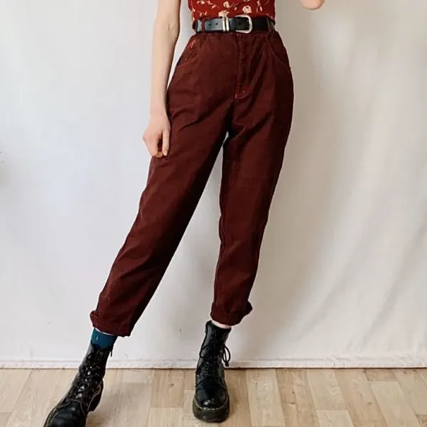 Women's Vintage Solid Color Trousers - Localziv.com 