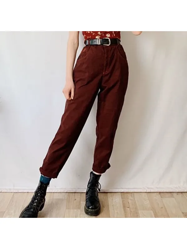 Women's Vintage Solid Color Trousers - Ootdmw.com 