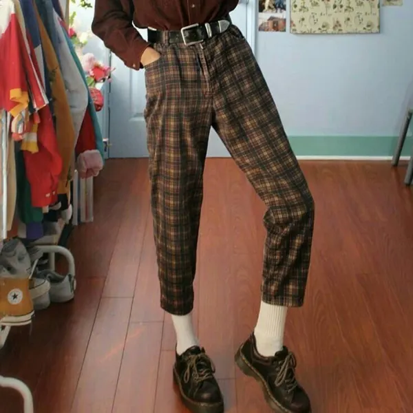 Retro Simple Plaid Trousers - Yiyistories.com 