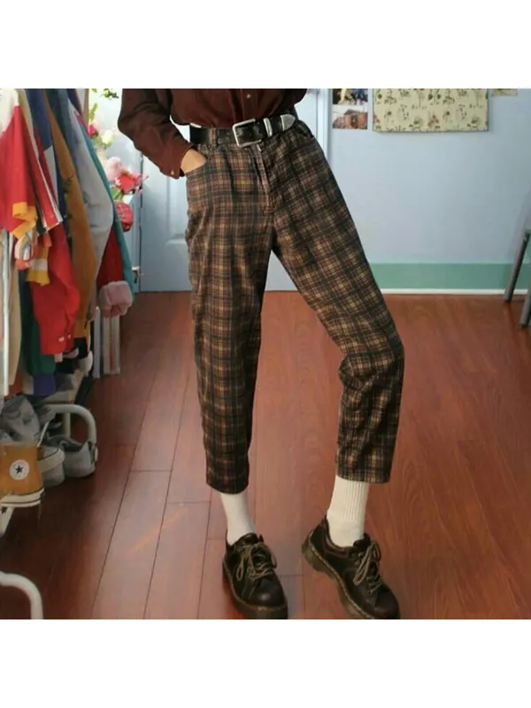 Retro Simple Plaid Trousers - Aptkoi.com 
