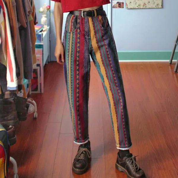 Women's Retro Ethnic Print Trousers - Yiyistories.com 