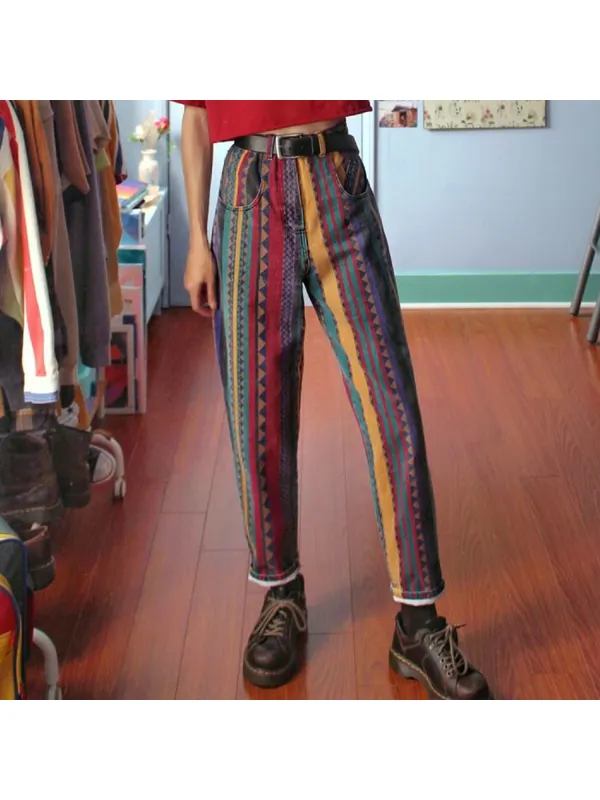 Women's Retro Ethnic Print Trousers - Anrider.com 