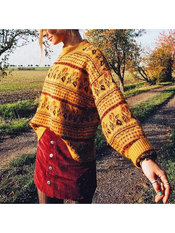 Women's Vintage Knitted Sweater - Ootdmw.com 