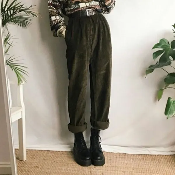 Women's Vintage Solid Color Trousers - Localziv.com 