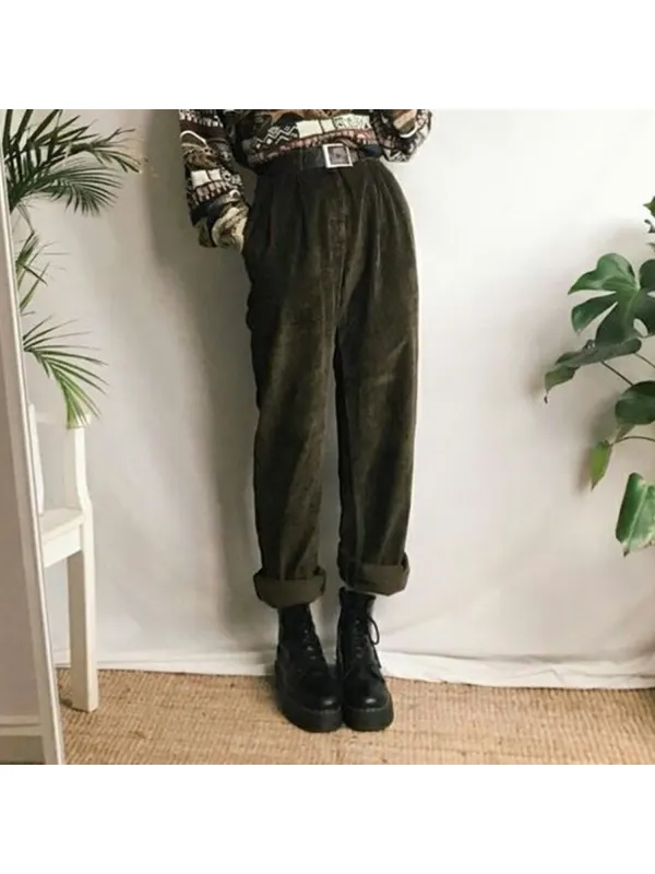 Women's Vintage Solid Color Trousers - Ootdmw.com 