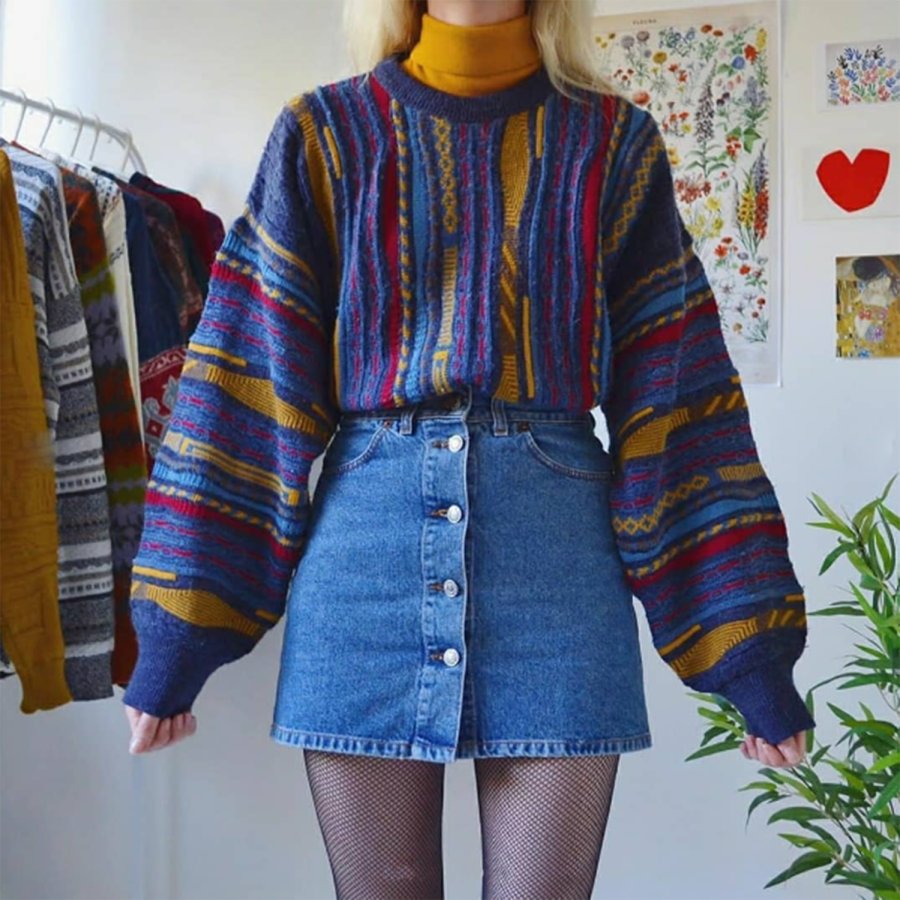 

Women's Retro Printed Long Sleeve Sweatshirt