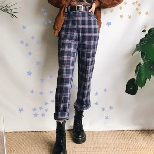 Women's Vintage Plaid Trousers - Spiretime.com 