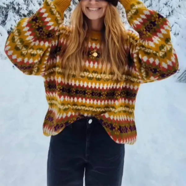 Women's Retro Ethnic Style Loose Sweater - Nicheten.com 