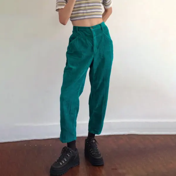 Women's Retro Solid Color Loose Trousers - Localziv.com 