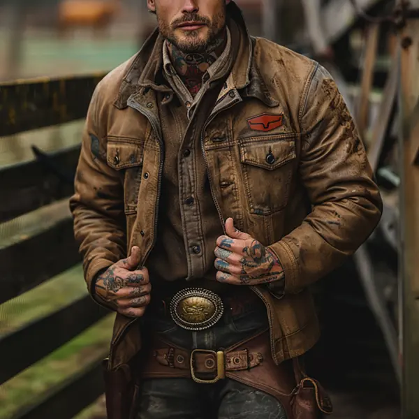 Denim Retro Men's Outdoor Workwear Lapel Jacket - Ootdyouth.com 