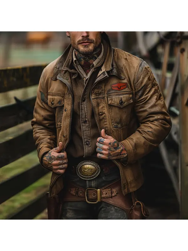 Denim Retro Men's Outdoor Workwear Lapel Jacket - Ootdmw.com 