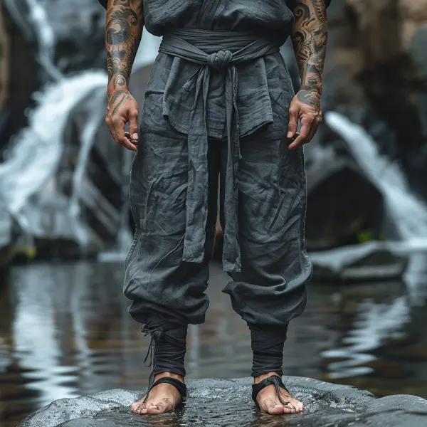 Black Linen Pants Men's Linen Trousers Ninja Pants Patri Casual Pants - Localziv.com 