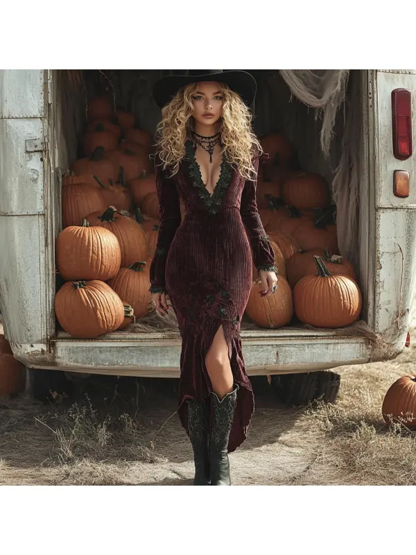 Vintage Halloween Elegant Long Sleeve Dress - Aptkoi.com 