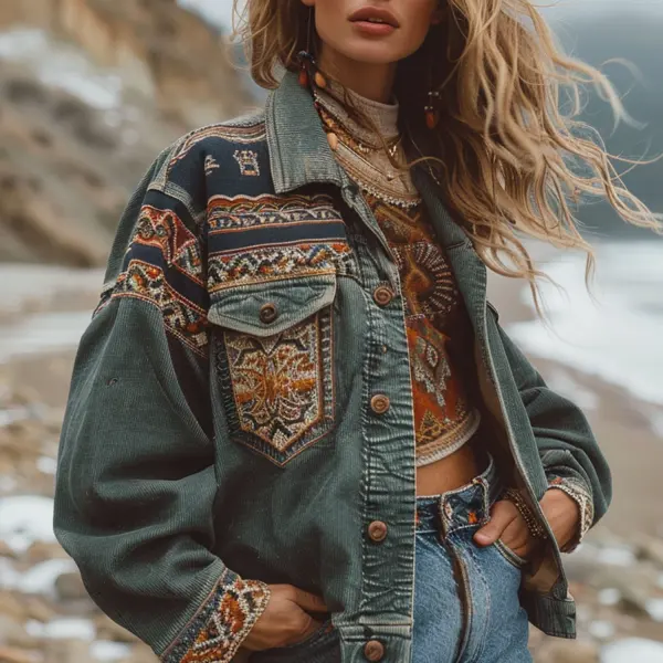 Women's Retro Resort Print Jacket - Localziv.com 