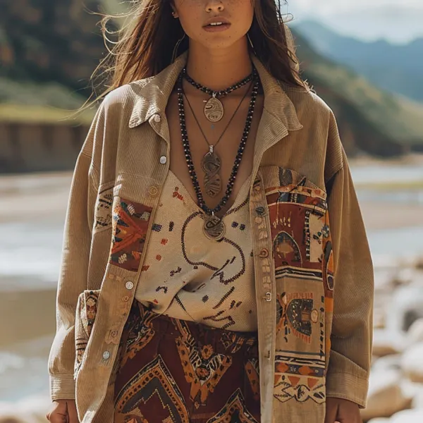 Outdoor Retro Ethnic Print Jacket - Localziv.com 