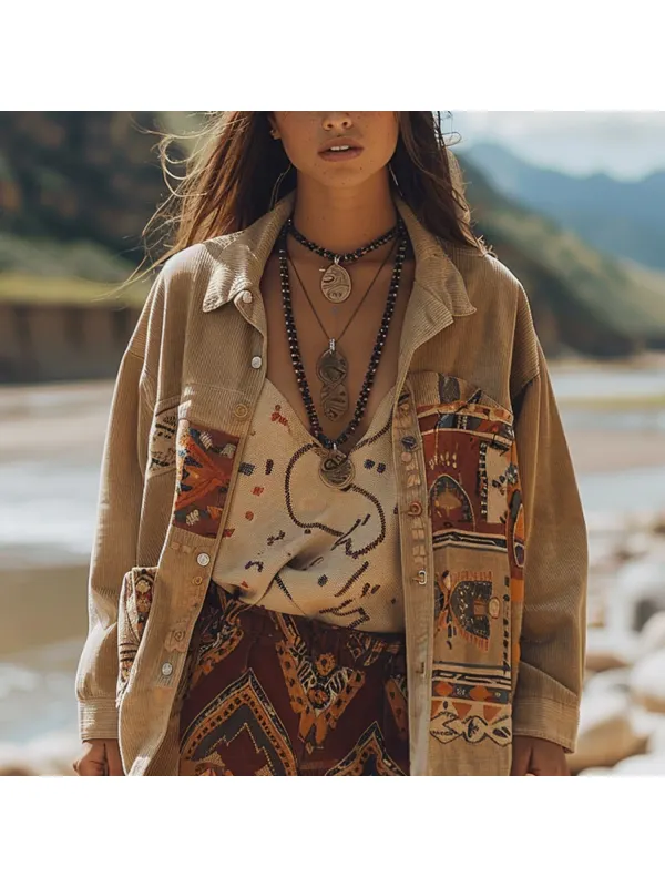 Outdoor Retro Ethnic Print Jacket - Realyiyi.com 