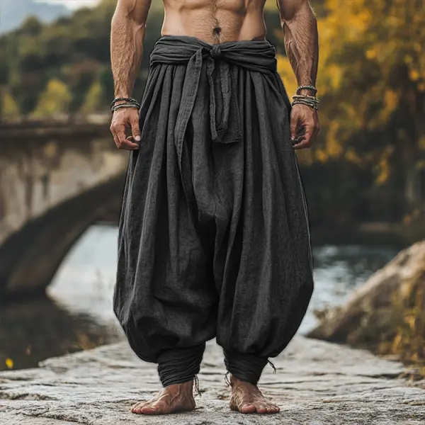 Men's Linen Yoga Pants Ninja Pants Patri Casual Pants Black - Yiyistories.com 