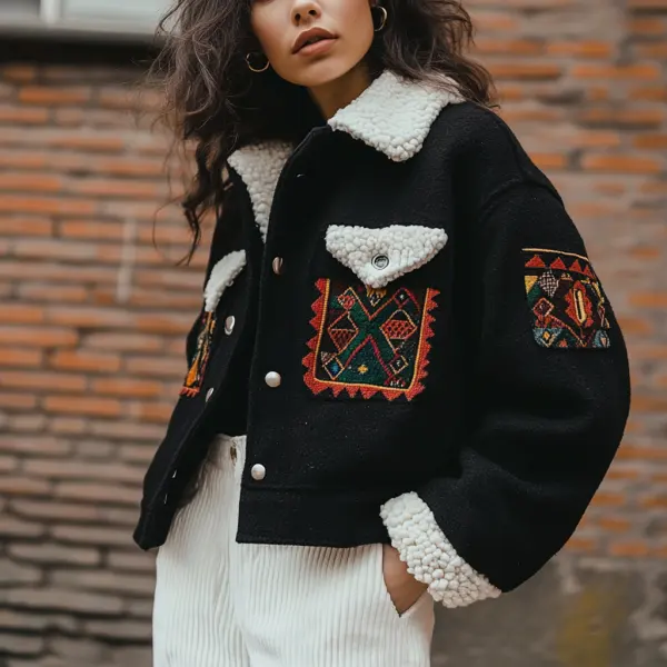 Outdoor Autumn And Winter Retro Ethnic Style Women's Casual Lapel Jacket Top - Dozenlive.com 