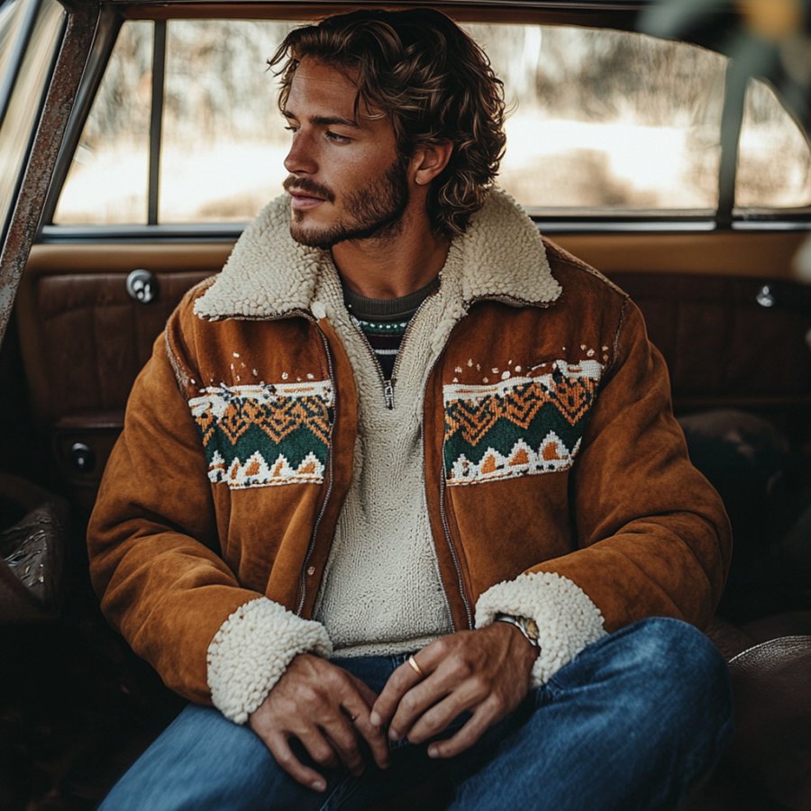 

Outdoor Autumn And Winter Retro Ethnic Style Men's Casual Lapel Jacket Tops