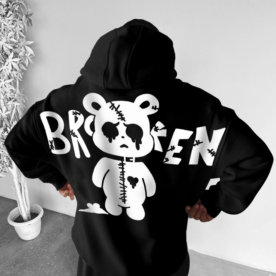 

Casual Broken Bear Print Hoodie